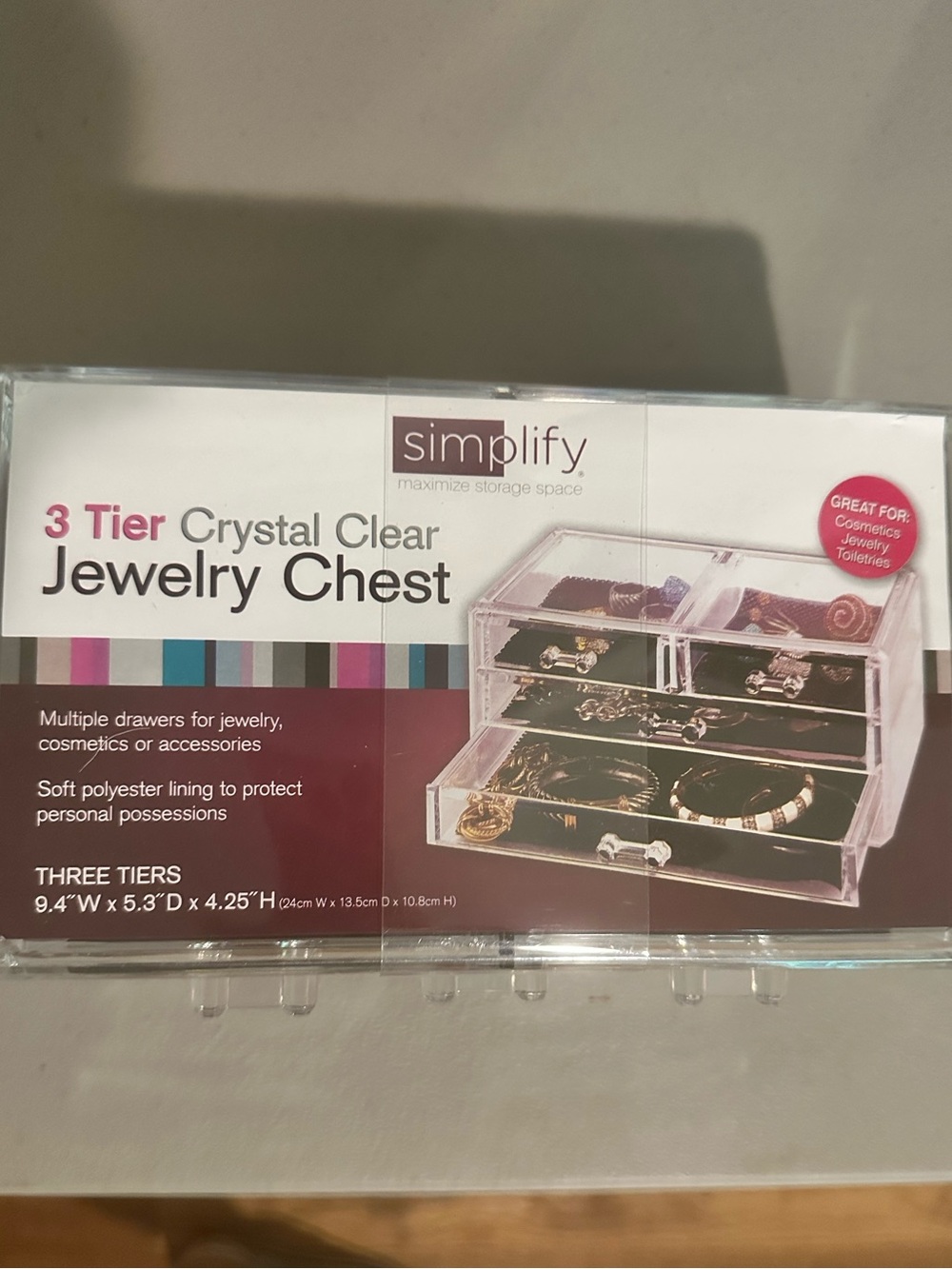 Simplify Clear Acrylic Jewelry Chest with Pink Accent Striping